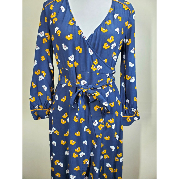 Boden Womens 2 Petite Wrap Dress Blue Floral Print FLORIS Daisy Long Sleeve - Picture 3 of 10